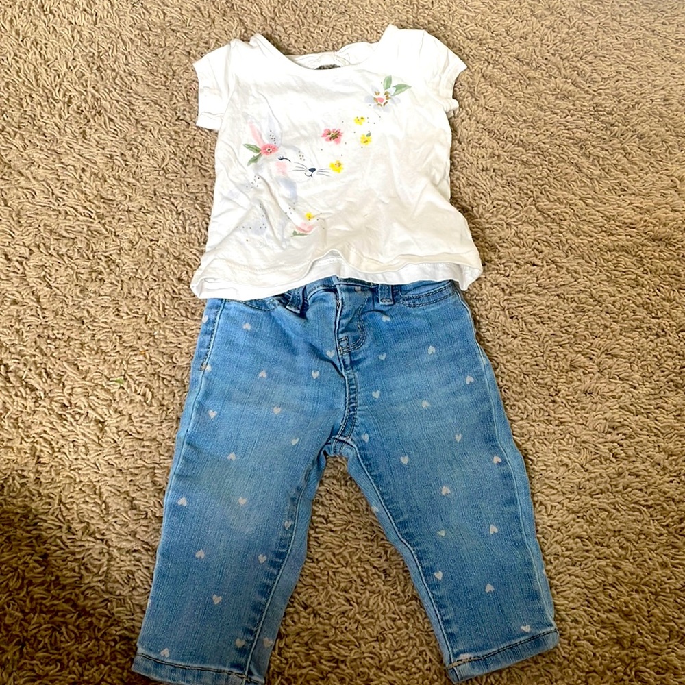 6 months Baby girl bunny outfit. Carters brand shirt with a baby B’gosh jean
